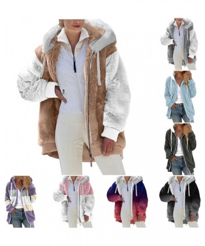 Women's Sherpa Jackets Fuzzy Fleece Full Zip Up Hooded Coat Plus Size Winter Warm Shaggy Jacket Long Sleeve Outerwear A6-pink...