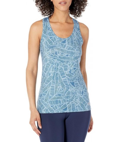 Women's Pursuit Top | Racer Back Tank with UPF Sun Protection Linear Leaf - Titanium Blue $8.08 Activewear