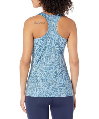 Women's Pursuit Top | Racer Back Tank with UPF Sun Protection Linear Leaf - Titanium Blue $8.08 Activewear