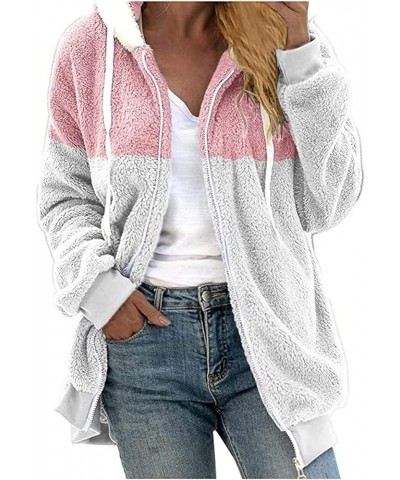 Women's Sherpa Jackets Fuzzy Fleece Full Zip Up Hooded Coat Plus Size Winter Warm Shaggy Jacket Long Sleeve Outerwear A6-pink...