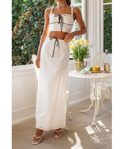 Women Y2k 2 Piece Maxi Skirt Set Sleeveless Crop Top Slim Fit Long Skirt Sexy Party Streetwear Outfits E 66 White $16.23 Suits