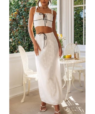 Women Y2k 2 Piece Maxi Skirt Set Sleeveless Crop Top Slim Fit Long Skirt Sexy Party Streetwear Outfits E 66 White $16.23 Suits