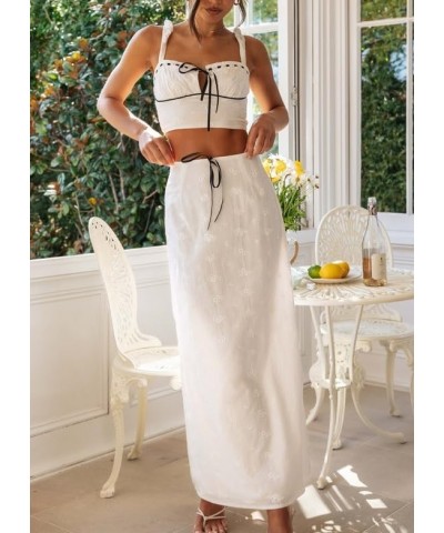 Women Y2k 2 Piece Maxi Skirt Set Sleeveless Crop Top Slim Fit Long Skirt Sexy Party Streetwear Outfits E 66 White $16.23 Suits