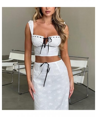 Women Y2k 2 Piece Maxi Skirt Set Sleeveless Crop Top Slim Fit Long Skirt Sexy Party Streetwear Outfits E 66 White $16.23 Suits