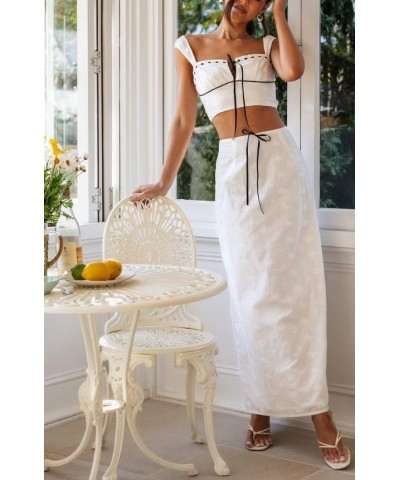 Women Y2k 2 Piece Maxi Skirt Set Sleeveless Crop Top Slim Fit Long Skirt Sexy Party Streetwear Outfits E 66 White $16.23 Suits