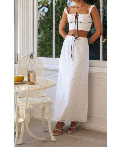 Women Y2k 2 Piece Maxi Skirt Set Sleeveless Crop Top Slim Fit Long Skirt Sexy Party Streetwear Outfits E 66 White $16.23 Suits