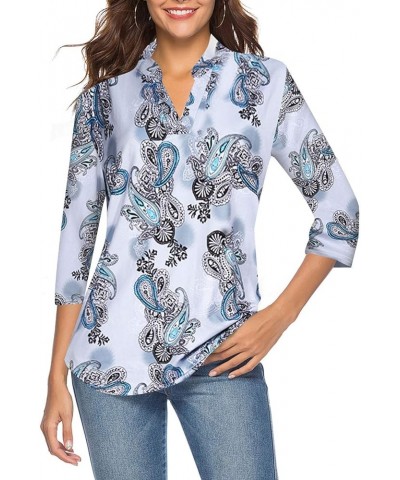 Women's 3/4 Sleeve V Neck Tops Casual Tunic Blouse Loose Shirt Floral Green 2 $16.82 Blouses