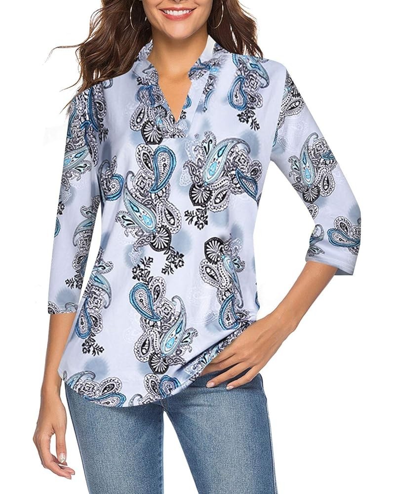 Women's 3/4 Sleeve V Neck Tops Casual Tunic Blouse Loose Shirt Floral Green 2 $16.82 Blouses