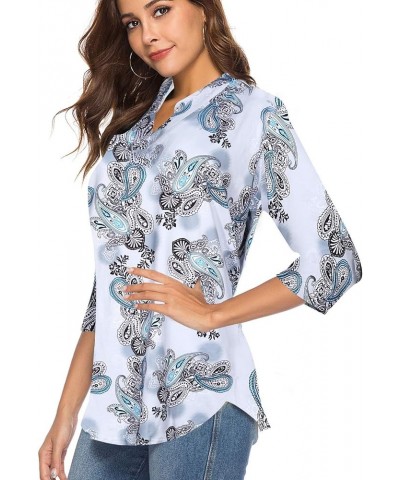 Women's 3/4 Sleeve V Neck Tops Casual Tunic Blouse Loose Shirt Floral Green 2 $16.82 Blouses