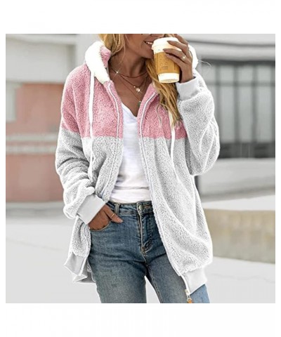 Women's Sherpa Jackets Fuzzy Fleece Full Zip Up Hooded Coat Plus Size Winter Warm Shaggy Jacket Long Sleeve Outerwear A6-pink...