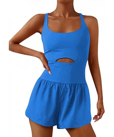 Womens Running Onesie Cut Out Workout Rompers One Piece Outfits Sports Jumpsuits Gym Yoga Overall Bodysuit A-blue $10.79 Jump...