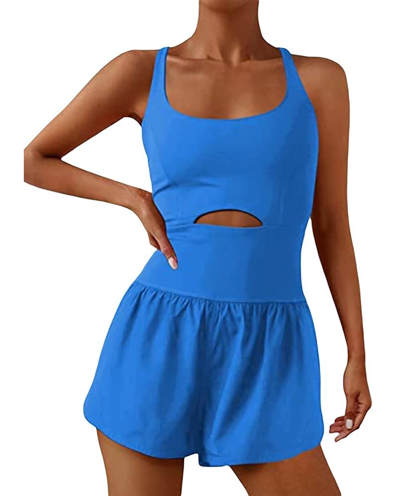 Womens Running Onesie Cut Out Workout Rompers One Piece Outfits Sports Jumpsuits Gym Yoga Overall Bodysuit A-blue $10.79 Jump...