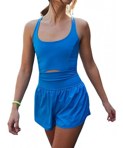 Womens Running Onesie Cut Out Workout Rompers One Piece Outfits Sports Jumpsuits Gym Yoga Overall Bodysuit A-blue $10.79 Jump...