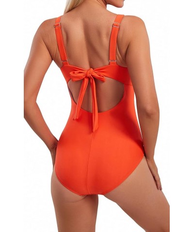 Womens Swimsuits Tummy Control V Neck One Piece Bathing Suit High Waisted Belly-Ruched Padded Swimsuit Orange $12.31 Swimsuits