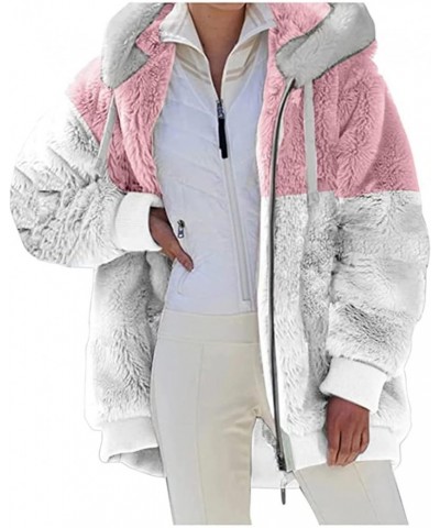 Women's Sherpa Jackets Fuzzy Fleece Full Zip Up Hooded Coat Plus Size Winter Warm Shaggy Jacket Long Sleeve Outerwear A6-pink...