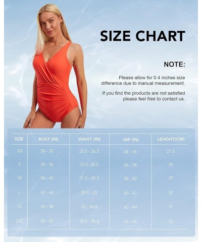 Womens Swimsuits Tummy Control V Neck One Piece Bathing Suit High Waisted Belly-Ruched Padded Swimsuit Orange $12.31 Swimsuits