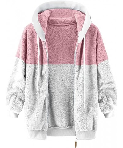 Women's Sherpa Jackets Fuzzy Fleece Full Zip Up Hooded Coat Plus Size Winter Warm Shaggy Jacket Long Sleeve Outerwear A6-pink...