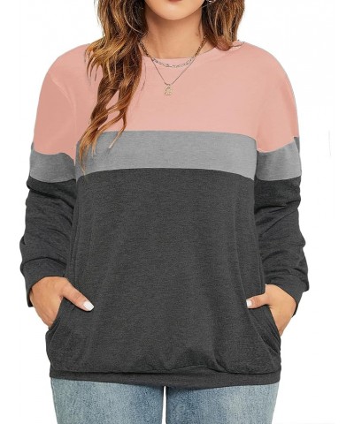 Plus-Size Sweatshirts for Women Color Block Long Sleeve Pockets Pullover 02_b $16.82 Activewear