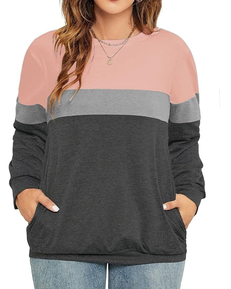 Plus-Size Sweatshirts for Women Color Block Long Sleeve Pockets Pullover 02_b $16.82 Activewear