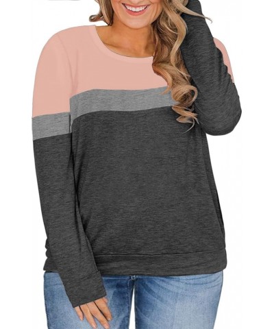 Plus-Size Sweatshirts for Women Color Block Long Sleeve Pockets Pullover 02_b $16.82 Activewear