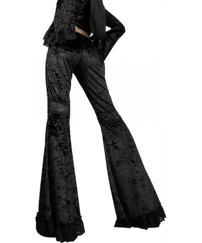 Women Gothic Flared Pants High Waisted Steampunk Velvet Bell Bottom Pants Elastic Waist 70s Bootcut Leggings Rave Clothes Bla...