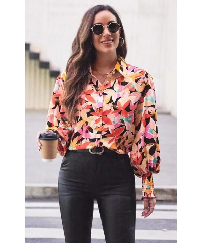 Womens Casual Button Down Shirts Printed Boho Loose Blouses Lantern Long Sleeve V Neck Spring Summer Tops Floral Multicolor03...