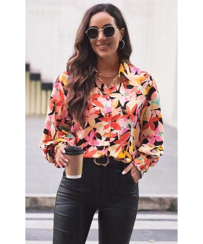 Womens Casual Button Down Shirts Printed Boho Loose Blouses Lantern Long Sleeve V Neck Spring Summer Tops Floral Multicolor03...