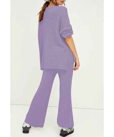 Women's Casual Two Piece Outfits - Henley Button V Neck Loose Fit Fall Winter with Long Sleeve Pants Set Purple Taro $26.51 A...