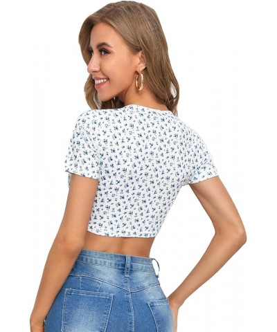 Women's Basic Crop Top Short Sleeve Round Neck Tee T-Shirt White V Neck $10.75 T-Shirts