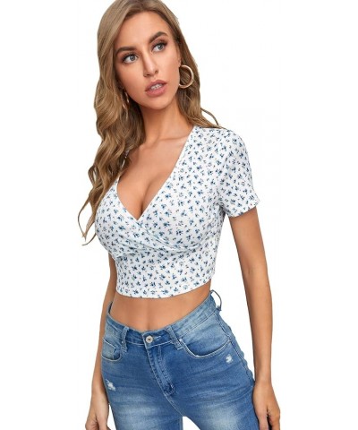 Women's Basic Crop Top Short Sleeve Round Neck Tee T-Shirt White V Neck $10.75 T-Shirts