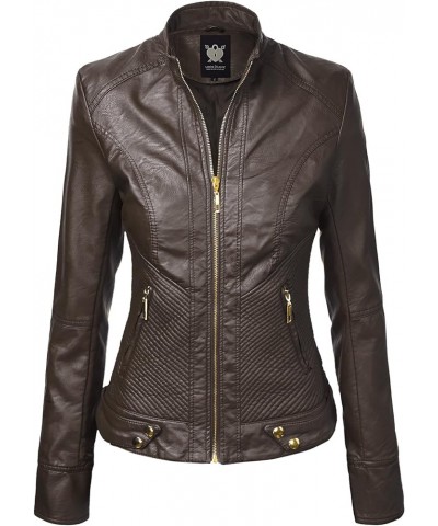 Women's Faux leather Motocycle Biker Jacket Coat Wjc747_coffee $31.26 Coats