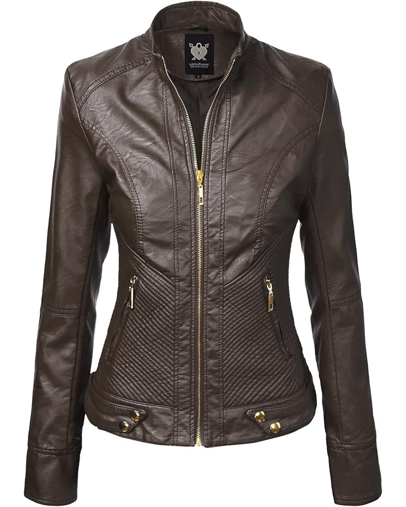 Women's Faux leather Motocycle Biker Jacket Coat Wjc747_coffee $31.26 Coats