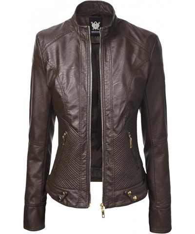 Women's Faux leather Motocycle Biker Jacket Coat Wjc747_coffee $31.26 Coats