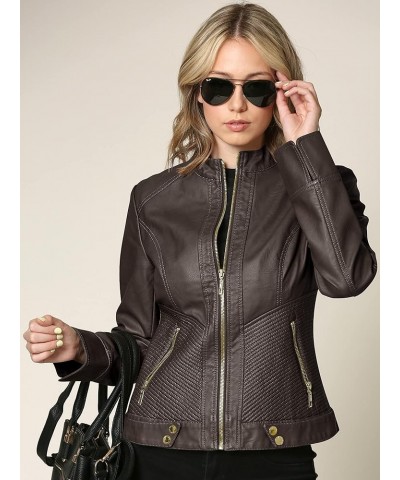 Women's Faux leather Motocycle Biker Jacket Coat Wjc747_coffee $31.26 Coats