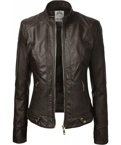 Women's Faux leather Motocycle Biker Jacket Coat Wjc747_coffee $31.26 Coats