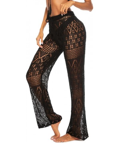 Women's See Through Beach Mesh Sheer Wide Leg Pants Swimsuit Bikini Bottom Cover up Wide Leg Trousers G-black $7.79 Swimsuits