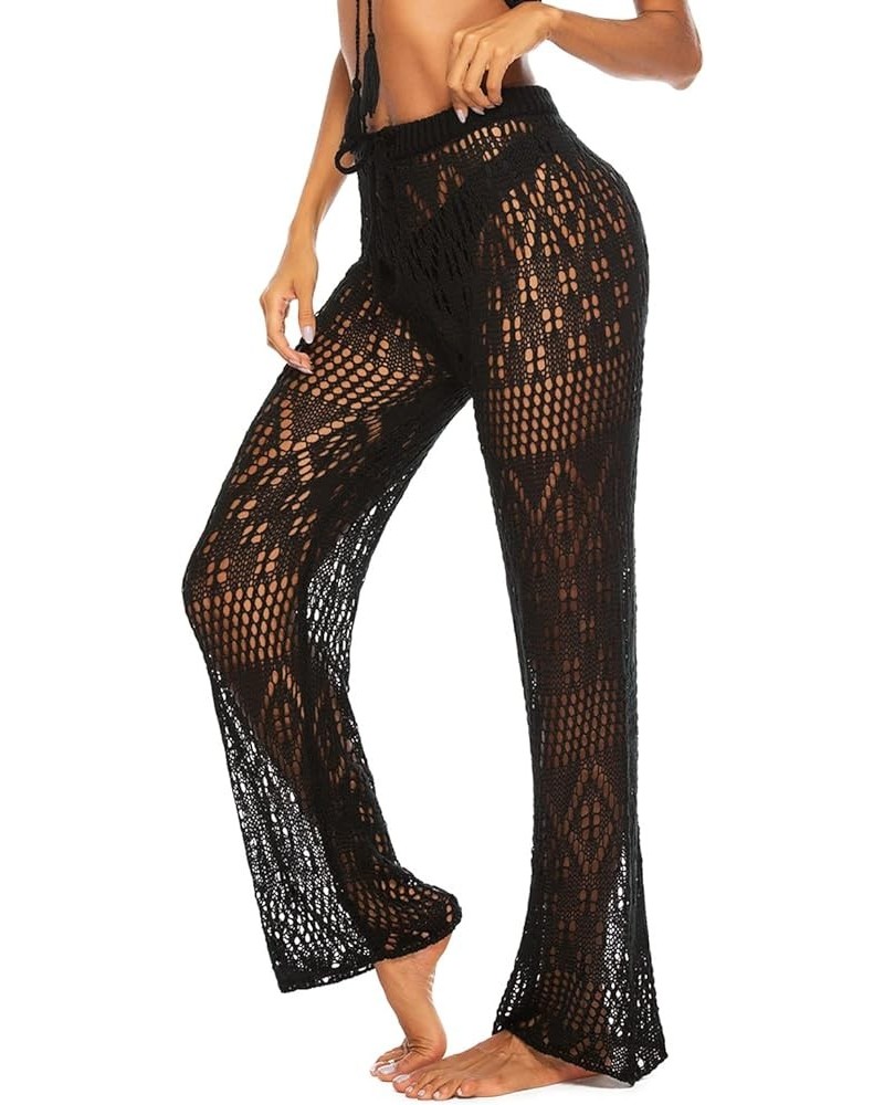 Women's See Through Beach Mesh Sheer Wide Leg Pants Swimsuit Bikini Bottom Cover up Wide Leg Trousers G-black $7.79 Swimsuits