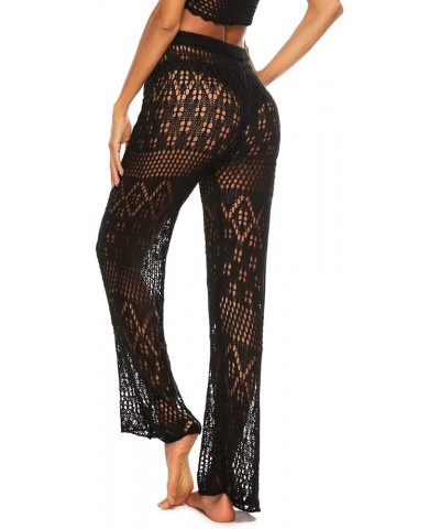 Women's See Through Beach Mesh Sheer Wide Leg Pants Swimsuit Bikini Bottom Cover up Wide Leg Trousers G-black $7.79 Swimsuits