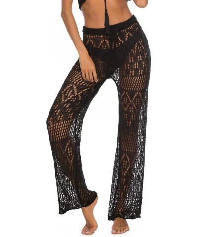 Women's See Through Beach Mesh Sheer Wide Leg Pants Swimsuit Bikini Bottom Cover up Wide Leg Trousers G-black $7.79 Swimsuits