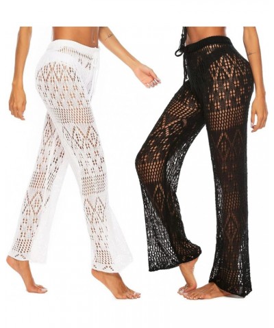 Women's See Through Beach Mesh Sheer Wide Leg Pants Swimsuit Bikini Bottom Cover up Wide Leg Trousers G-black $7.79 Swimsuits