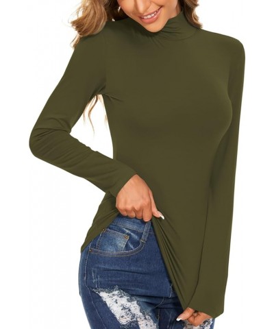 Women's Long Sleeve Mock Turtleneck Tops Casual Slim Fitted Lightweight Under Layer Pullover Shirts Army Green $8.75 Underwear