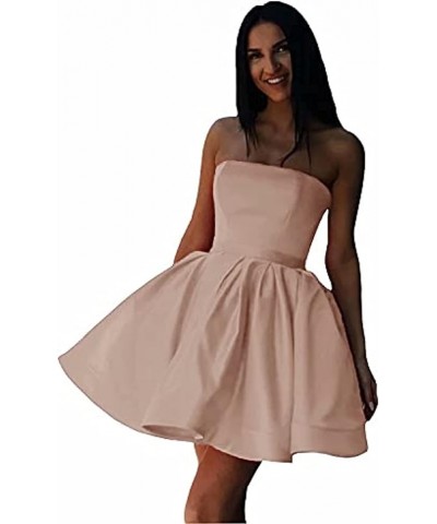 Women's Strapless Short Satin Homecoming Dresses A-line Corset Back Party Gowns with Pockets Pale Pink $20.37 Dresses