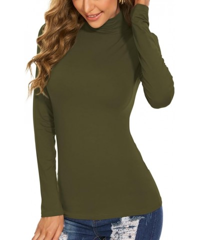 Women's Long Sleeve Mock Turtleneck Tops Casual Slim Fitted Lightweight Under Layer Pullover Shirts Army Green $8.75 Underwear