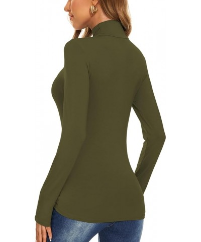 Women's Long Sleeve Mock Turtleneck Tops Casual Slim Fitted Lightweight Under Layer Pullover Shirts Army Green $8.75 Underwear