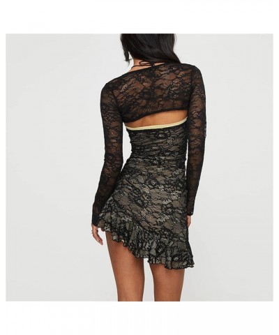 Women Sexy Bodycon Floral Lace Corset Dress Long Sleeve Square Neck Mini Dress Cocktail Party Club Going Out Dresses X-black ...