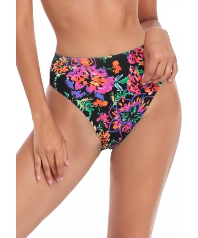 Women's High Cut Bikini Bottom Black-fuchsia Floral $11.21 Swimsuits