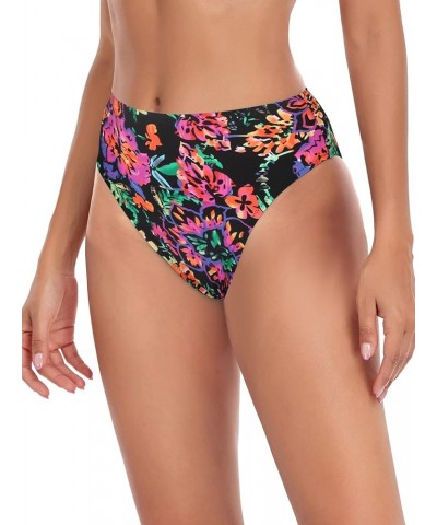 Women's High Cut Bikini Bottom Black-fuchsia Floral $11.21 Swimsuits