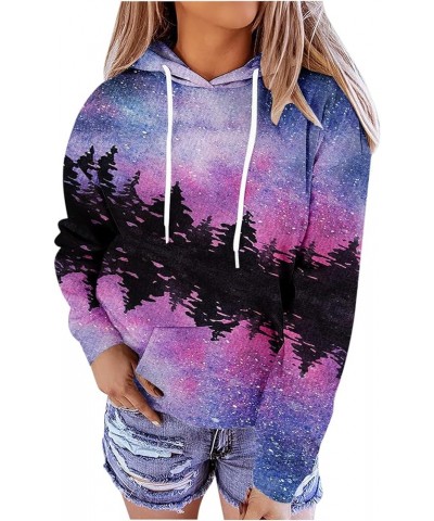 Women's Tie Dye Color Block Long Sleeve Hoodies Floral Printed Pullover Drawstring Sweatshirt Tops for Fall Winter A02purple ...