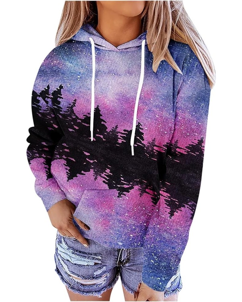 Women's Tie Dye Color Block Long Sleeve Hoodies Floral Printed Pullover Drawstring Sweatshirt Tops for Fall Winter A02purple ...