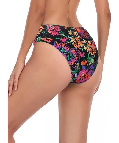 Women's High Cut Bikini Bottom Black-fuchsia Floral $11.21 Swimsuits